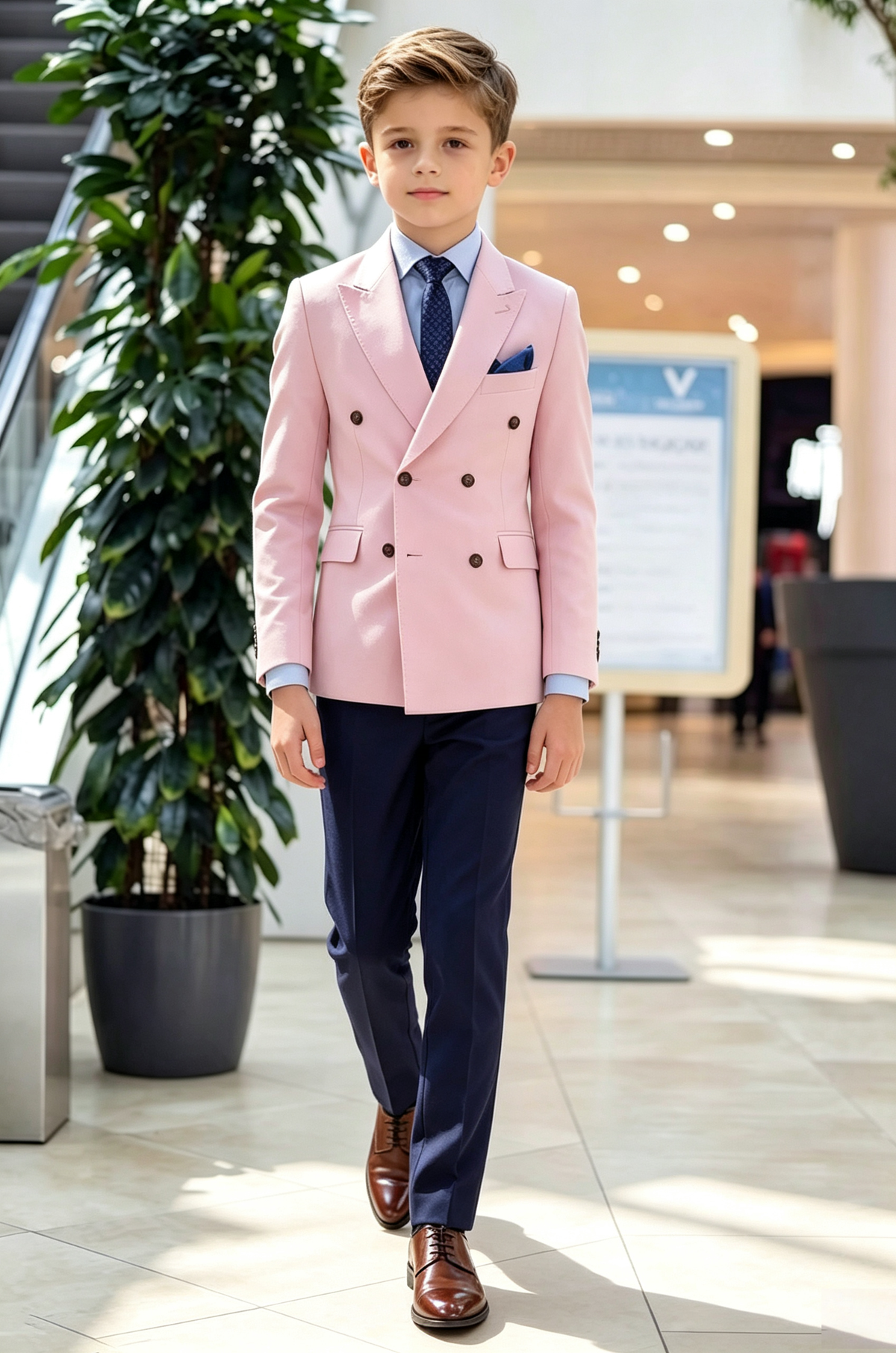 Light Pink & Navy Serge?Blend Double?Breasted 2?Piece Suit
