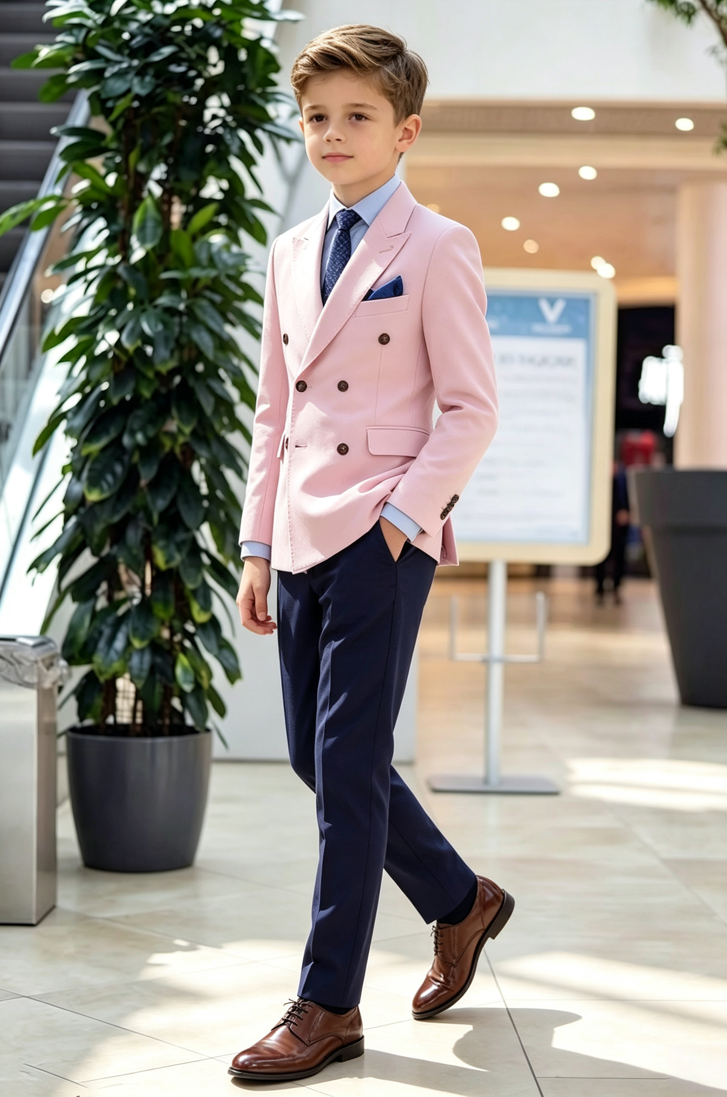 Light Pink & Navy Serge?Blend Double?Breasted 2?Piece Suit