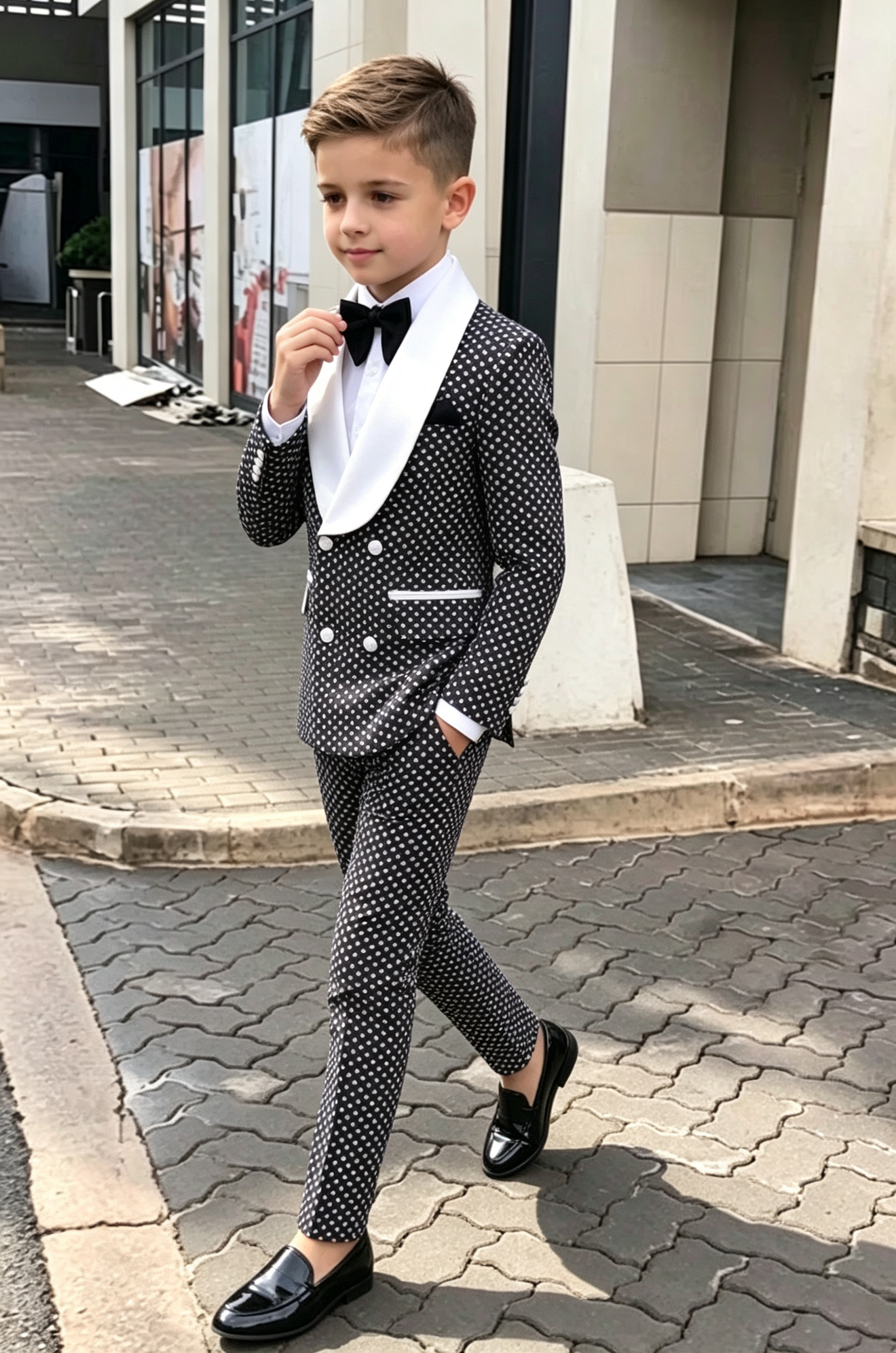 Black Serge?Blend White Polka?Dot Double?Breasted 2?Piece Suit