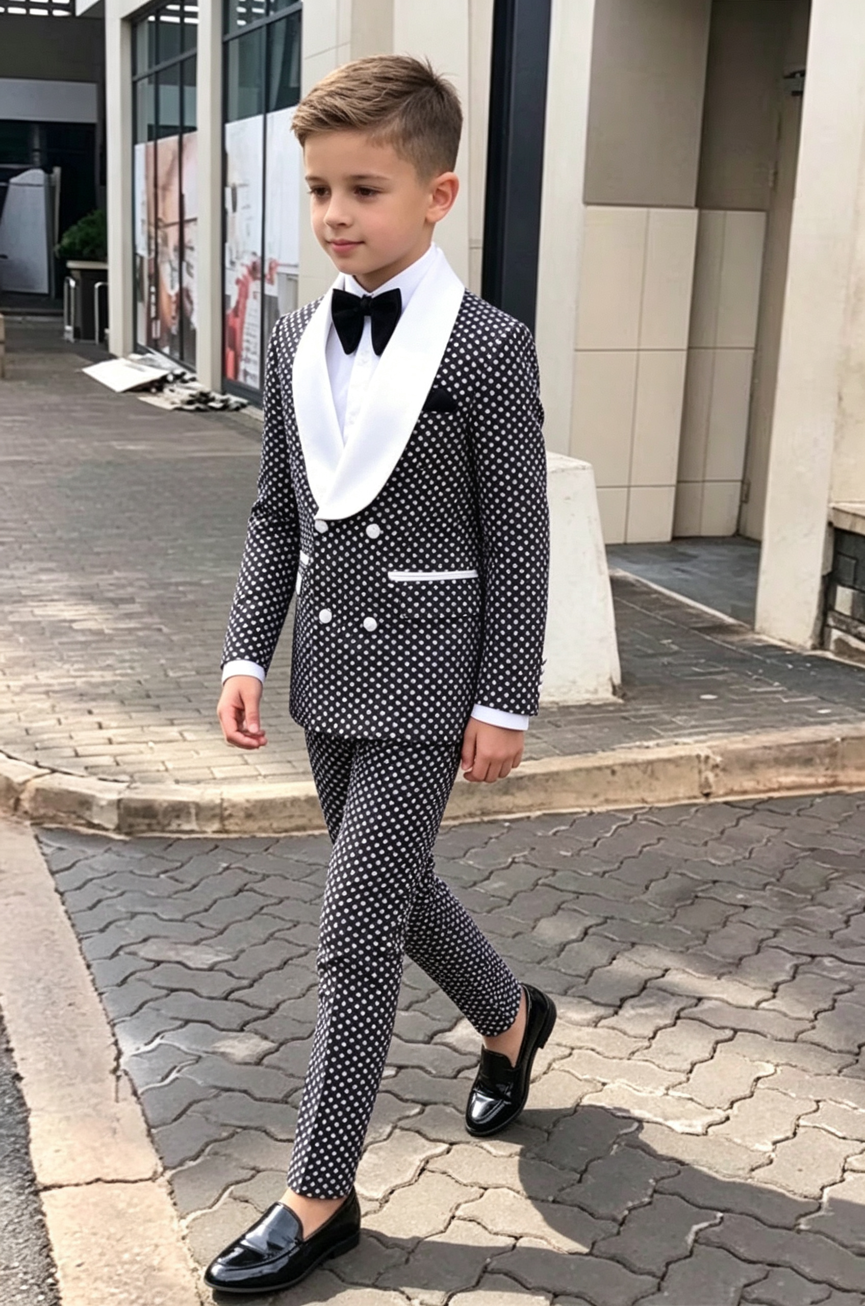 Black Serge?Blend White Polka?Dot Double?Breasted 2?Piece Suit