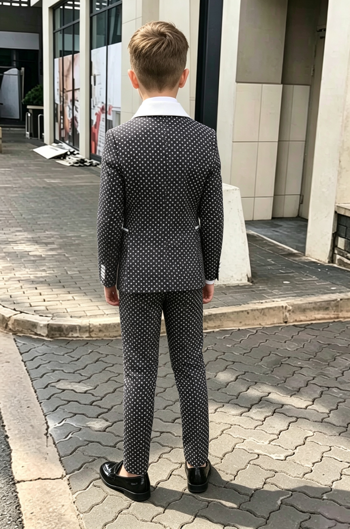 Black Serge?Blend White Polka?Dot Double?Breasted 2?Piece Suit