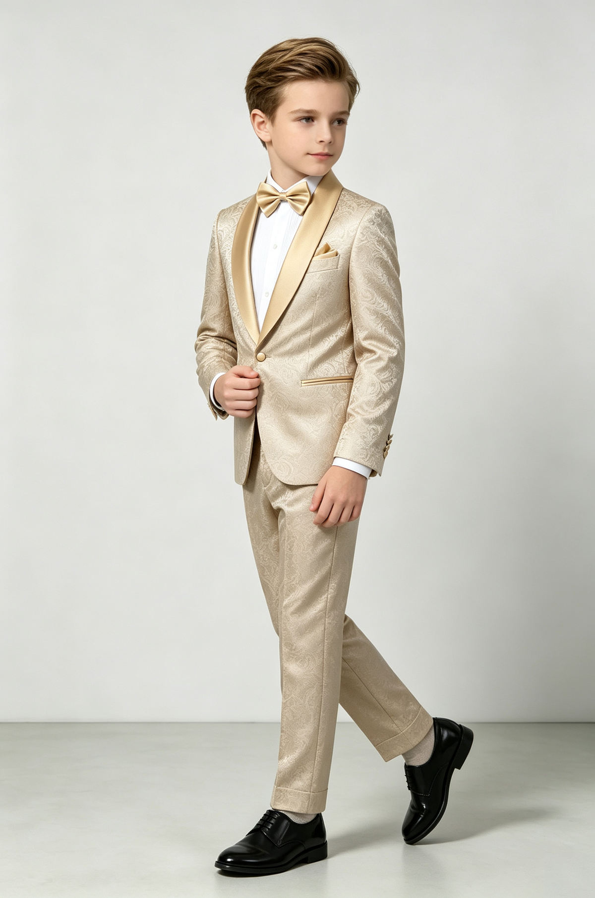 Champagne Satin Jacquard Single?Breasted Formal Tuxedo 2?Piece Suit