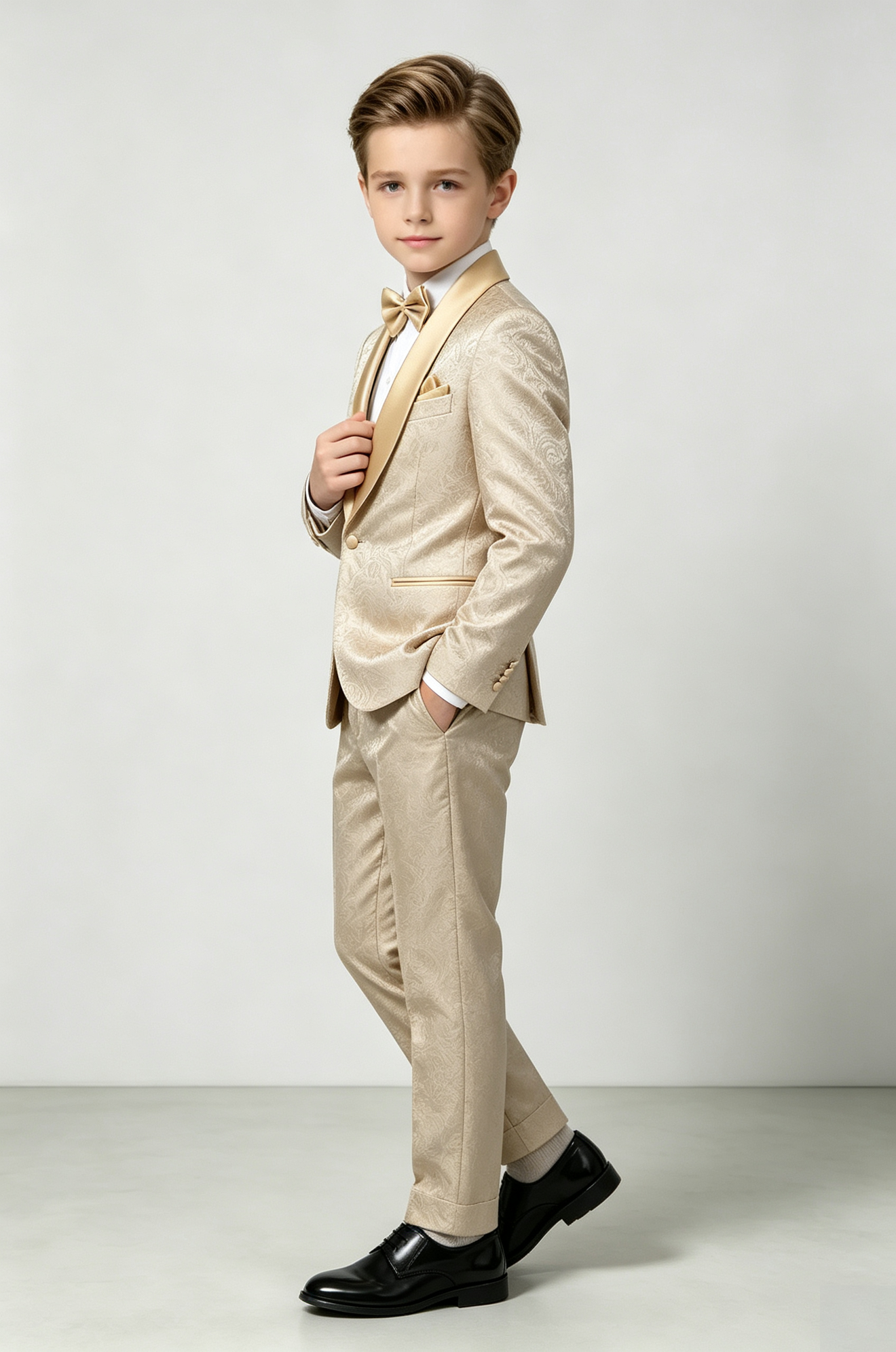 Champagne Satin Jacquard Single?Breasted Formal Tuxedo 2?Piece Suit