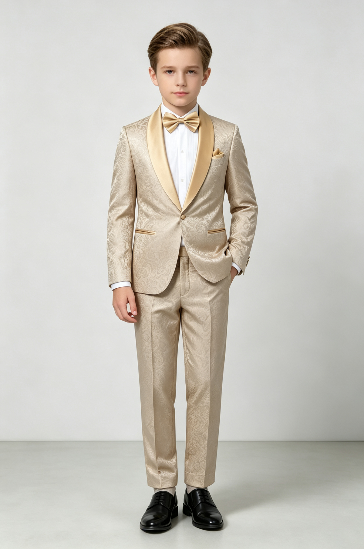 Champagne Satin Jacquard Single?Breasted Formal Tuxedo 2?Piece Suit