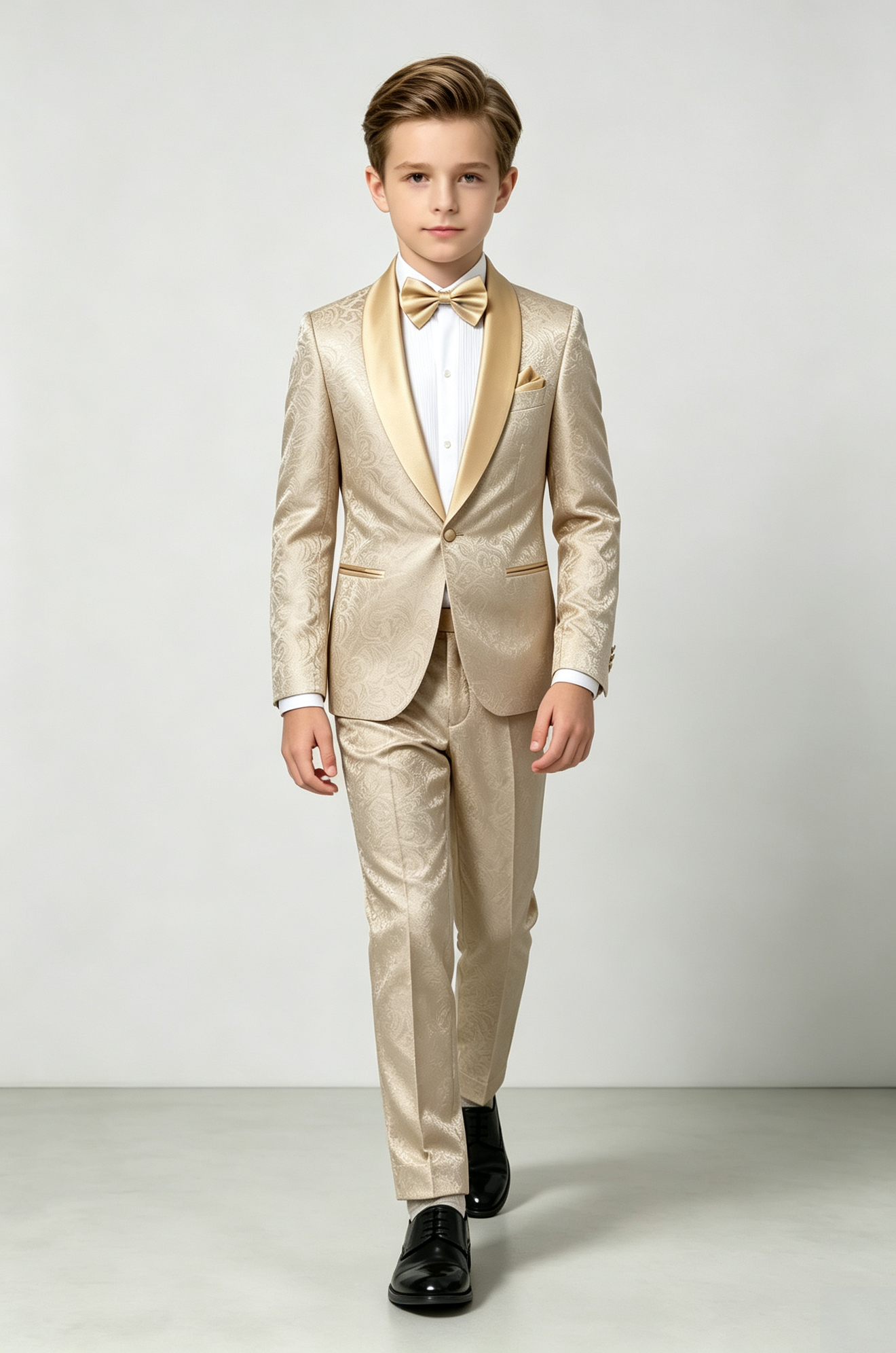 Champagne Satin Jacquard Single?Breasted Formal Tuxedo 2?Piece Suit