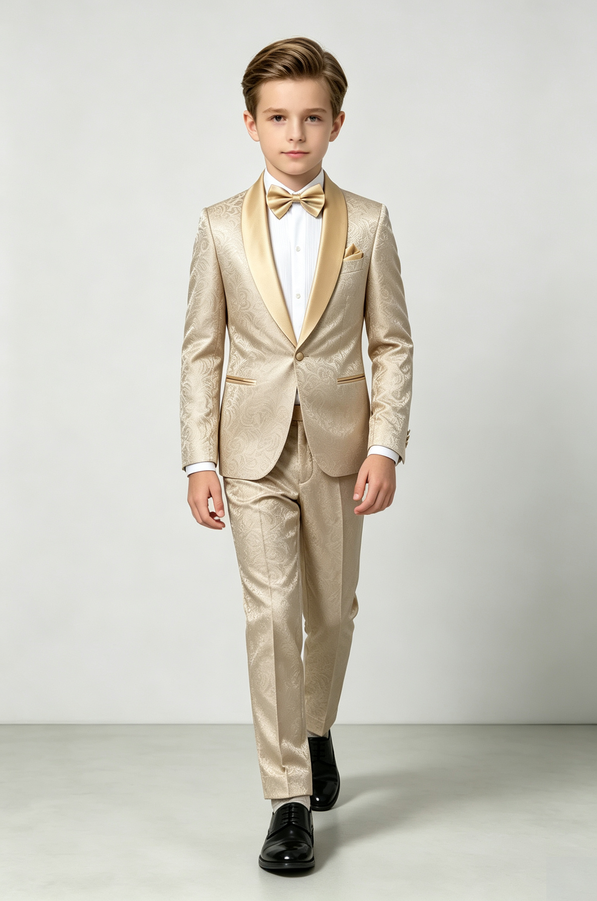 Champagne Satin Jacquard Single?Breasted Formal Tuxedo 2?Piece Suit