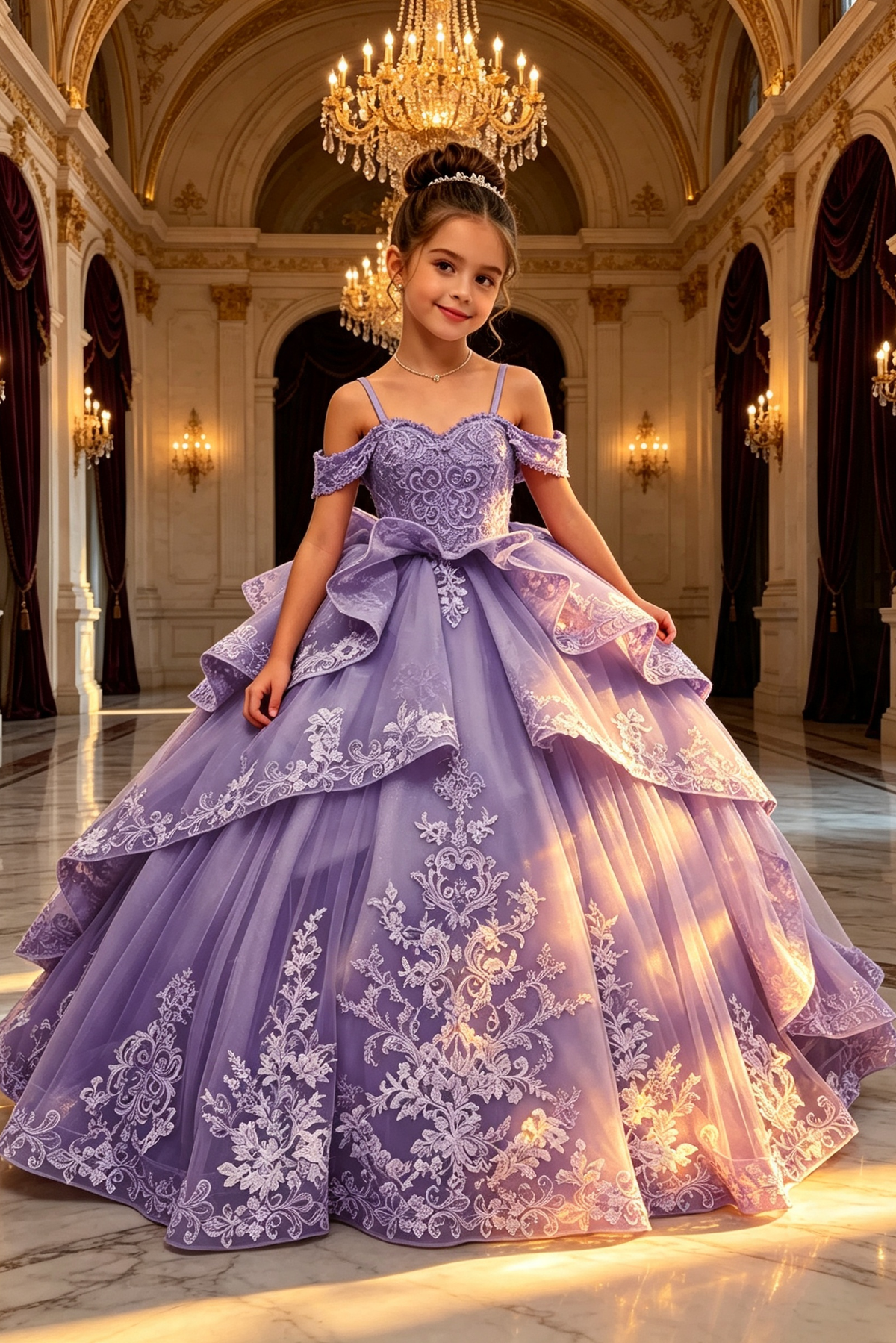 Deep Pink Heavy Lace Embroidery Off‑the‑Shoulder A‑Line Princess Formal Dress