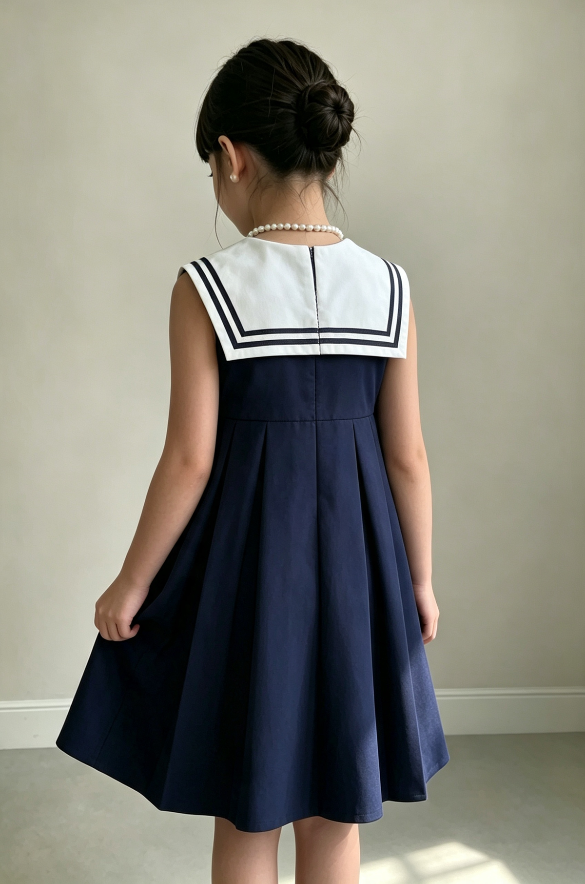 Navy Blue Sailor Collar Bow A‑Line Sleeveless Formal Dress