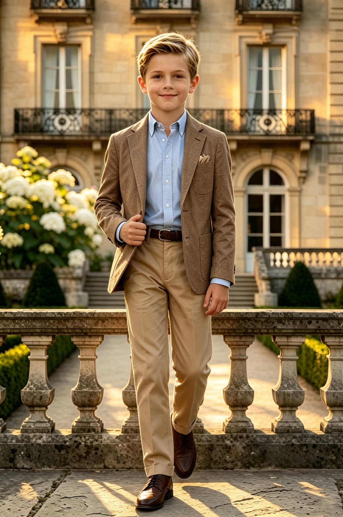 Brown & Khaki Cotton?Linen Blend Single?Breasted 2?Piece Suit Set