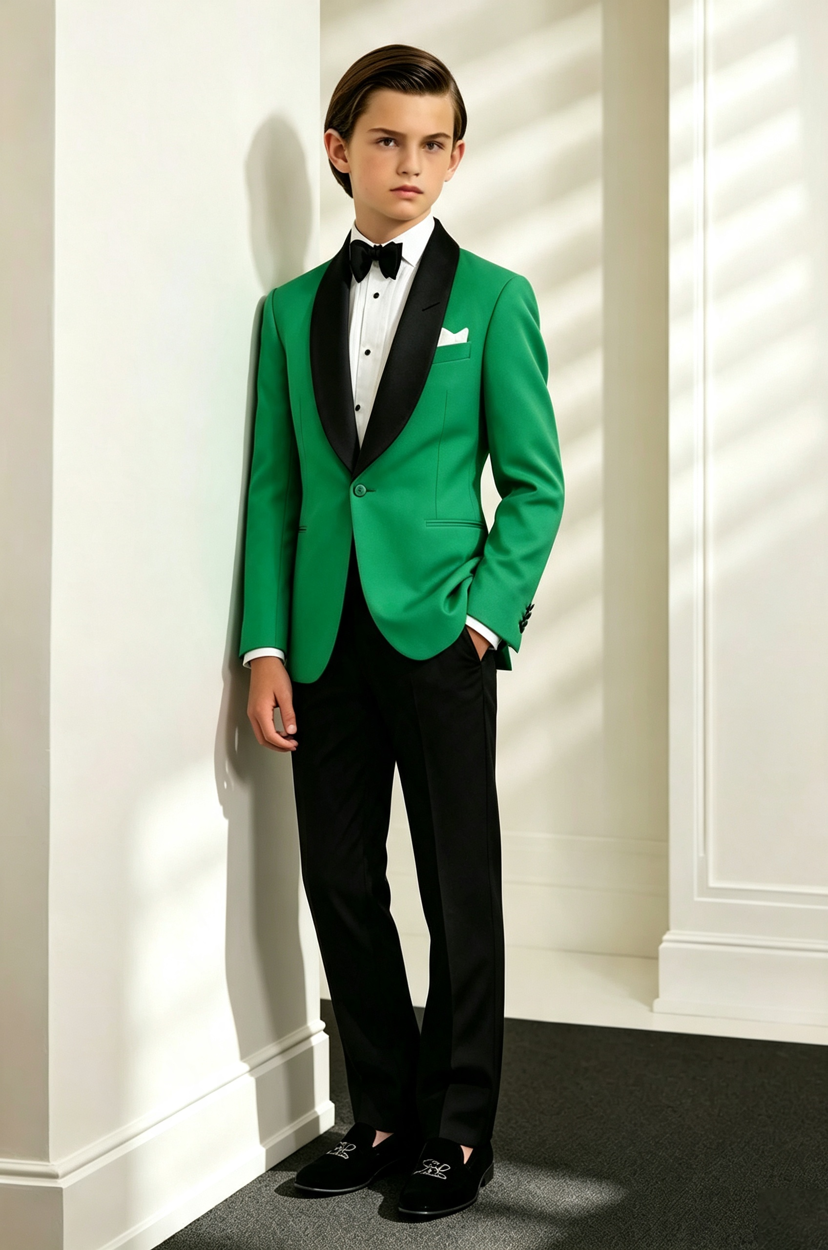 Bright Green Contrast Satin Lapel Single?Breasted 2?Piece Tuxedo Suit Set