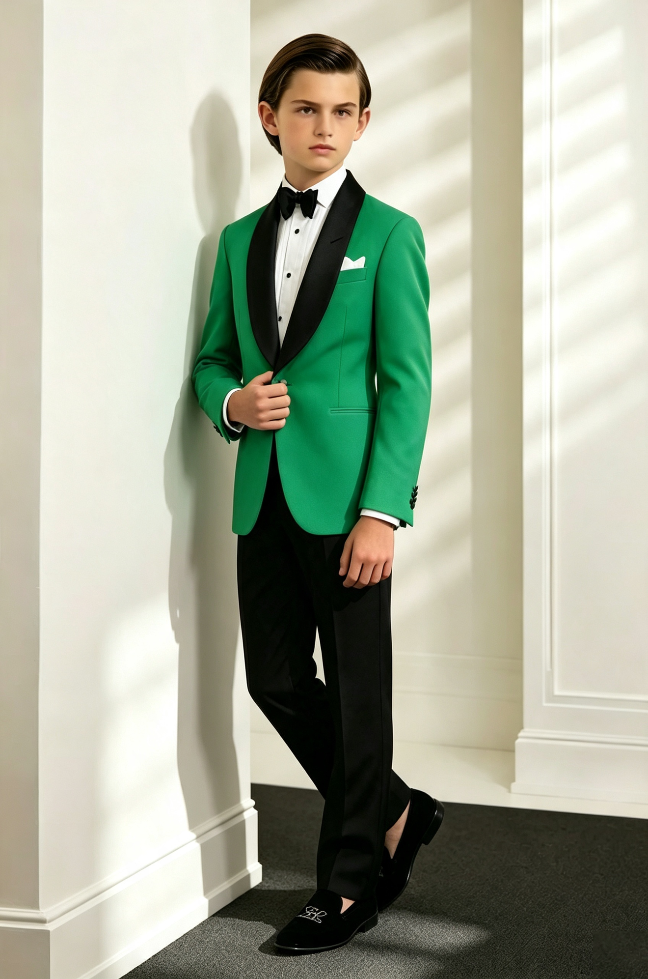 Bright Green Contrast Satin Lapel Single?Breasted 2?Piece Tuxedo Suit Set