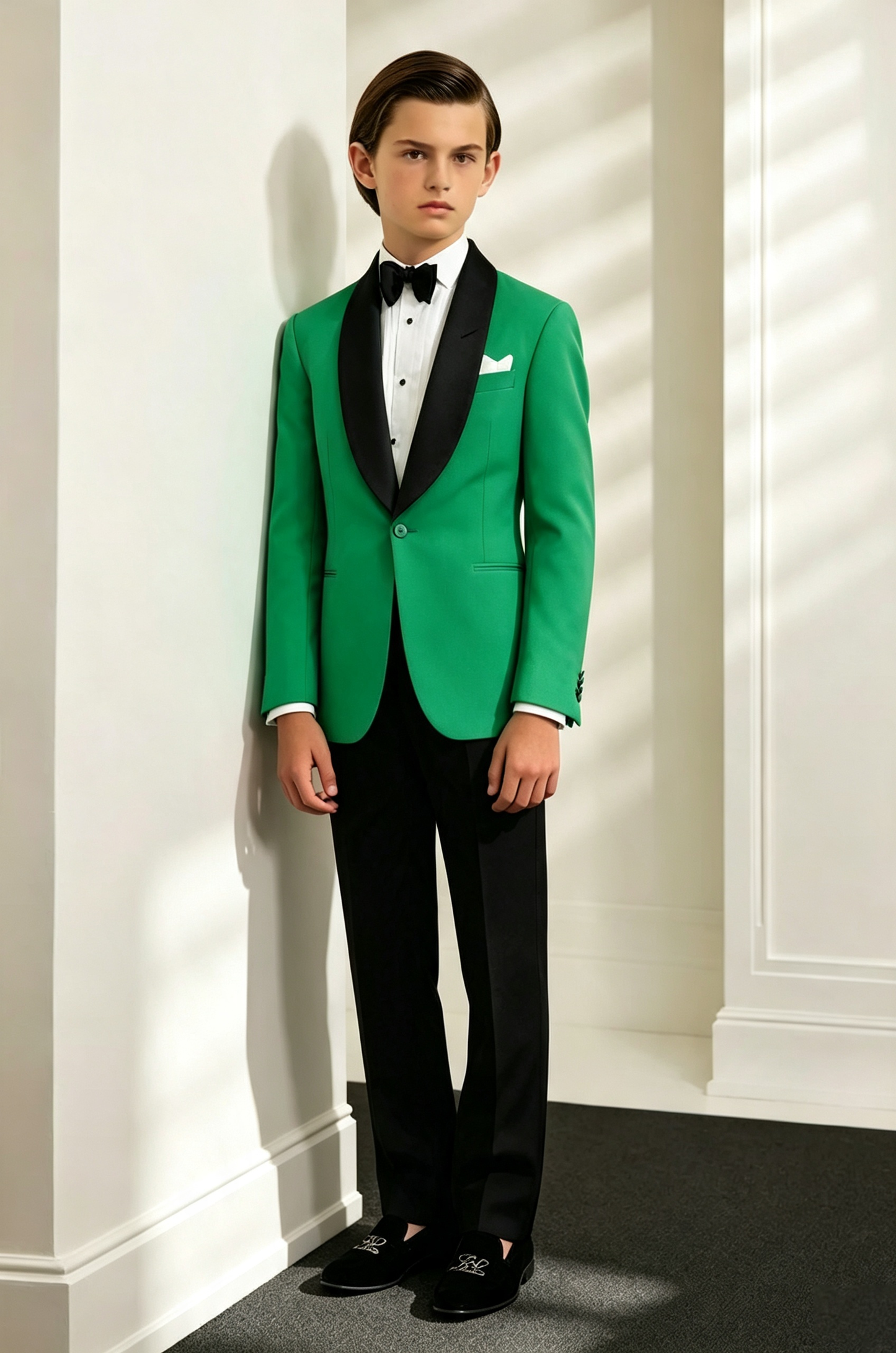 Bright Green Contrast Satin Lapel Single?Breasted 2?Piece Tuxedo Suit Set