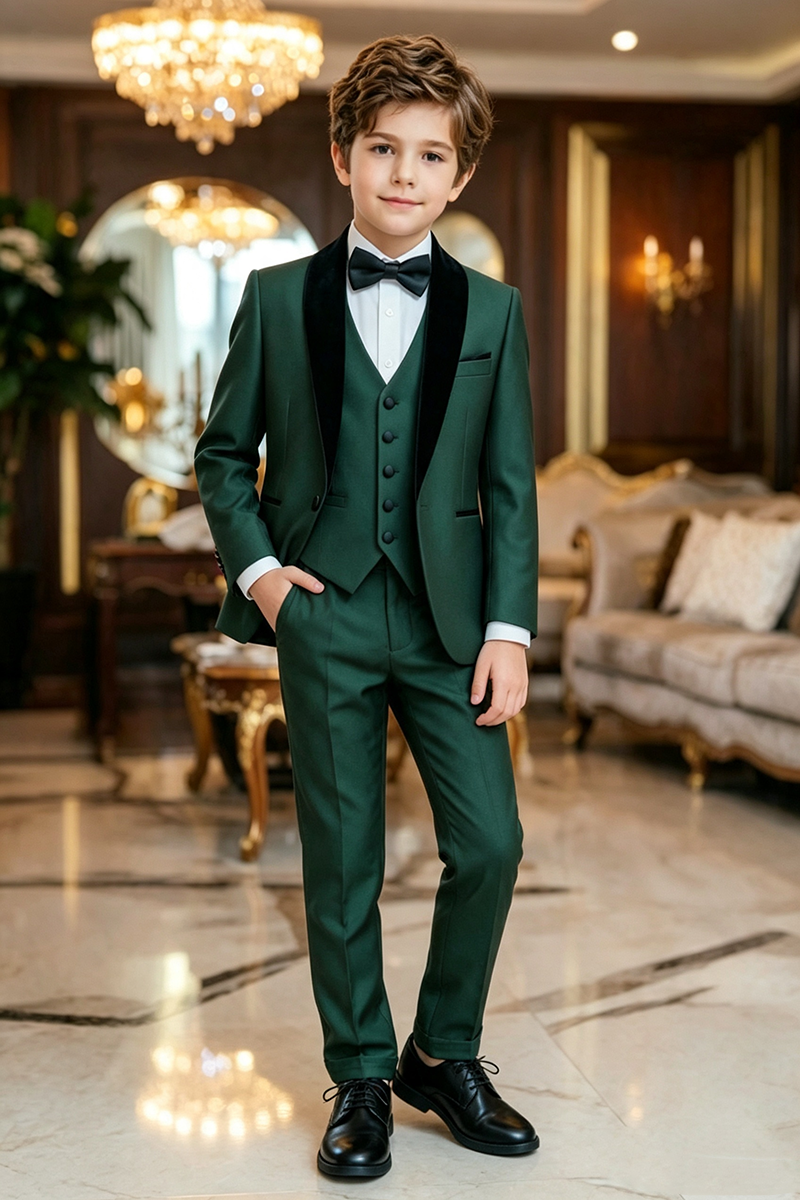 Boys Dark Green Tuxedo 3-Piece Suit for Wedding