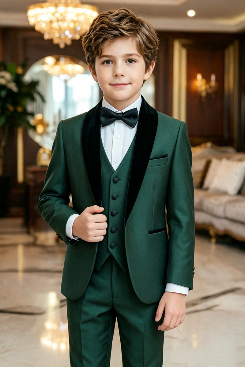 Boys Dark Green Tuxedo 3-Piece Suit for Wedding