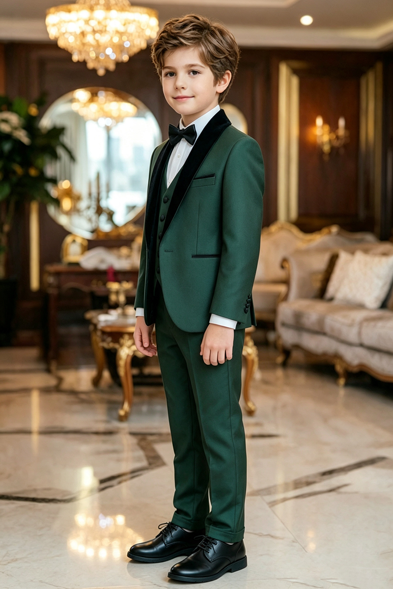 Boys Dark Green Tuxedo 3-Piece Suit for Wedding
