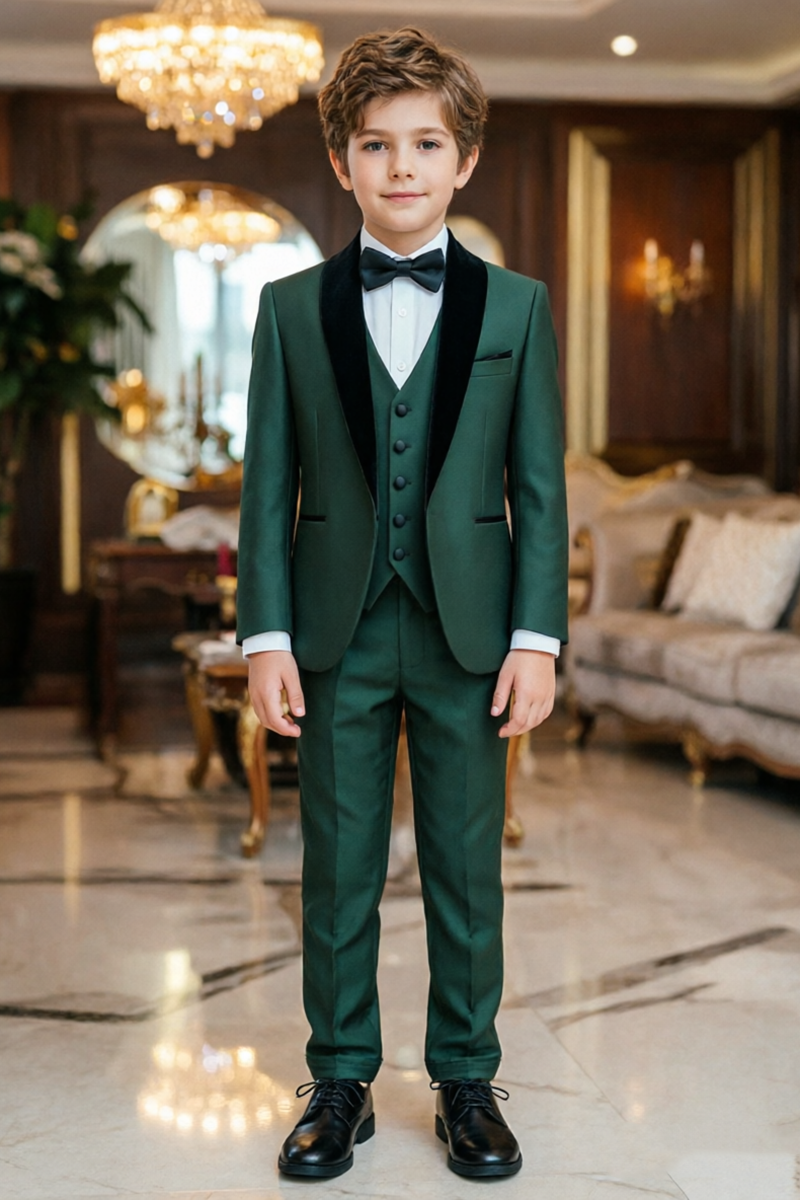 Boys Dark Green Tuxedo 3-Piece Suit for Wedding