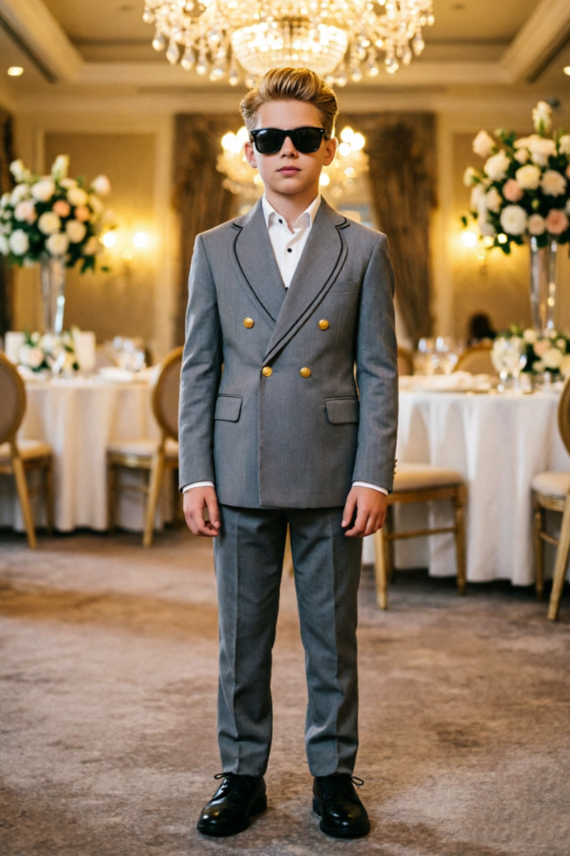 Boys Grey Double?Breasted 2-Piece Suit for Wedding