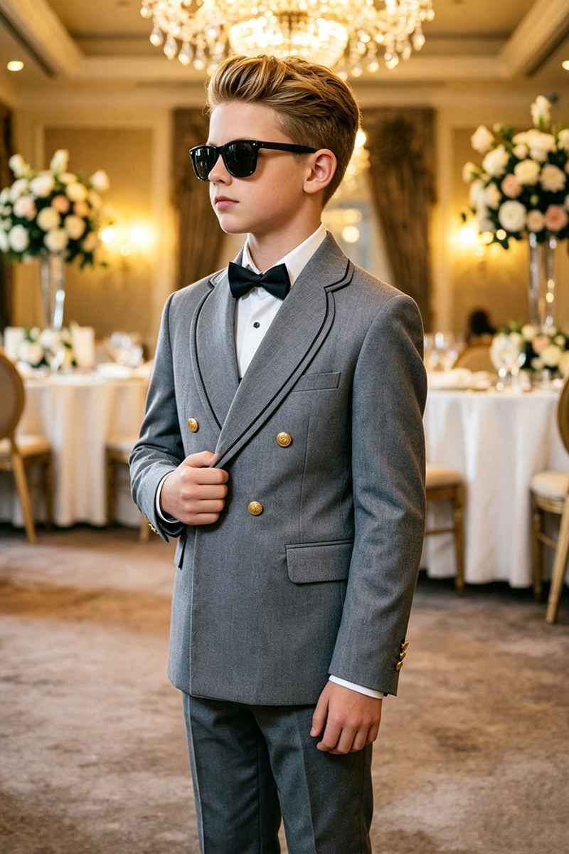 Boys Grey Double?Breasted 2-Piece Suit for Wedding