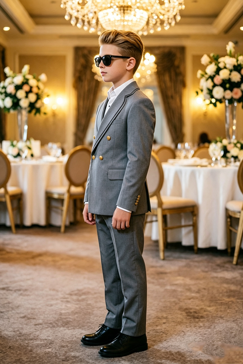Boys Grey Double?Breasted 2-Piece Suit for Wedding