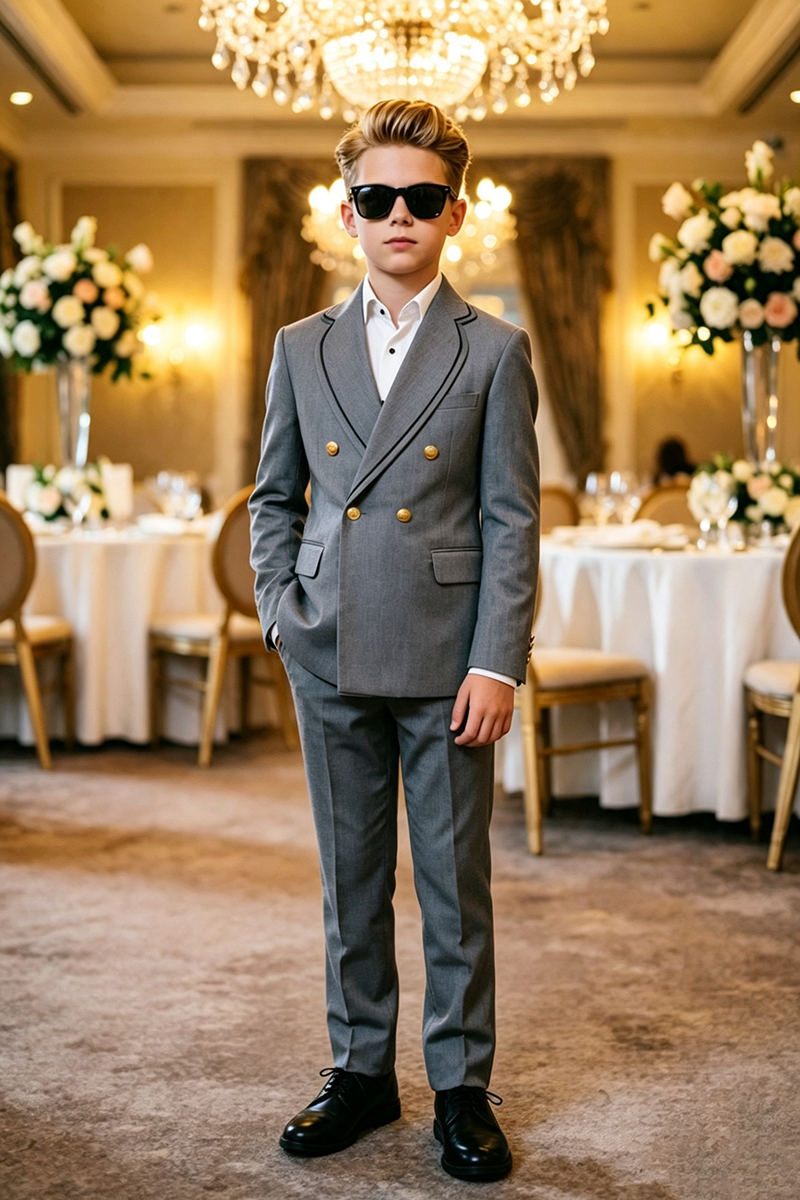 Boys Grey Double?Breasted 2-Piece Suit for Wedding