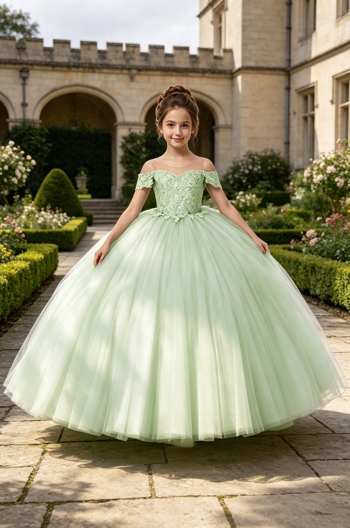 Lavender Off‑The‑Shoulder Lace Tulle Ball Dress