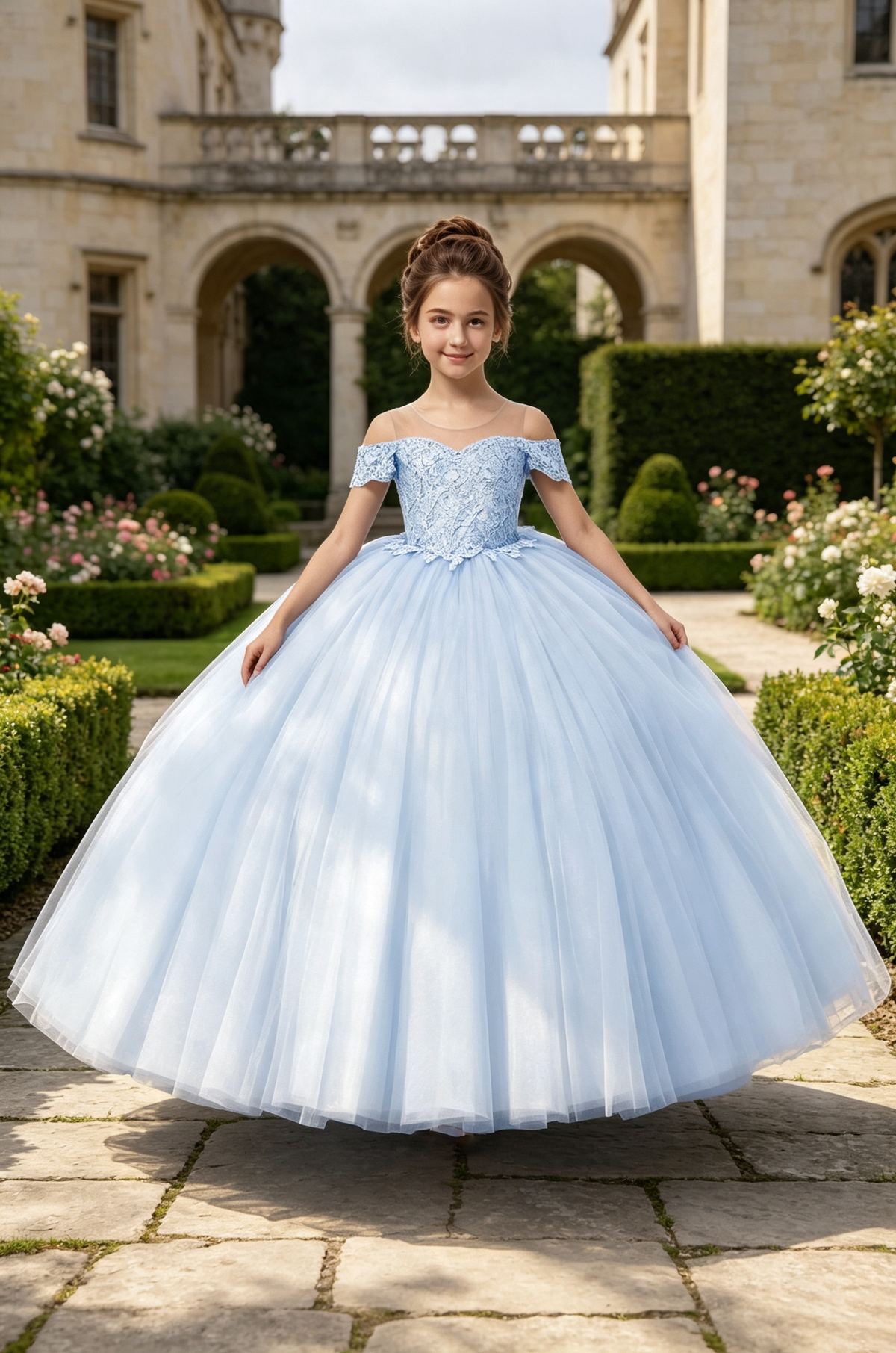 Lavender Off‑The‑Shoulder Lace Tulle Ball Dress