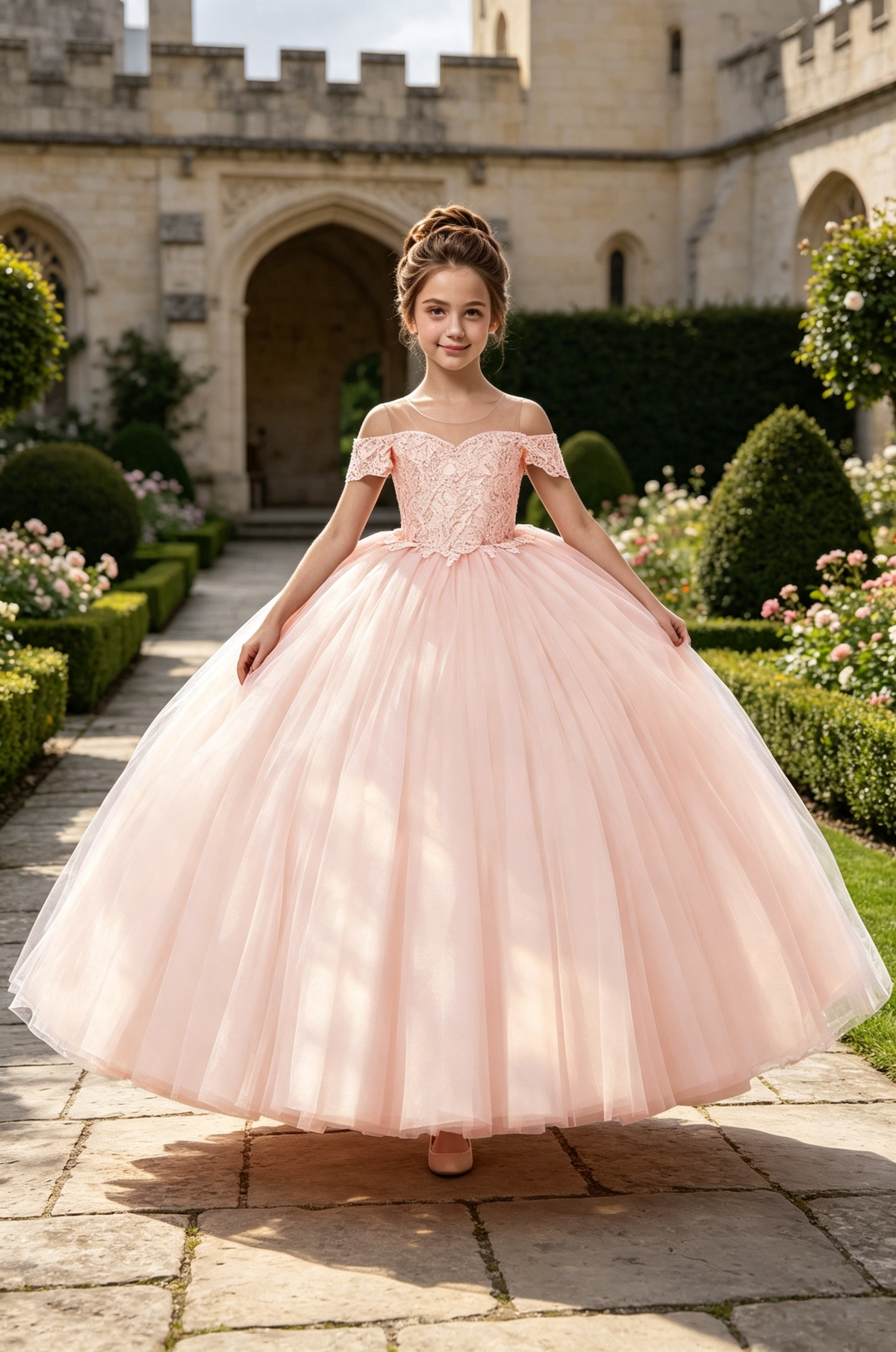 Lavender Off‑The‑Shoulder Lace Tulle Ball Dress