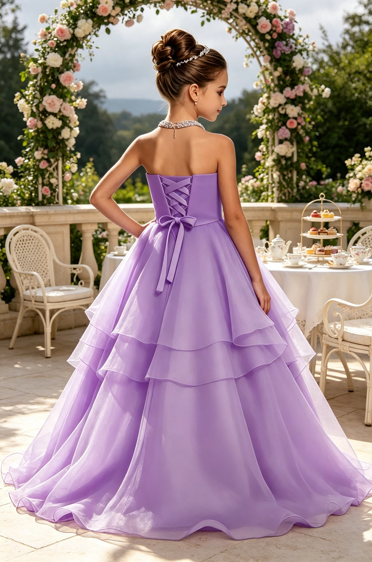 Sky‑Blue Halter Neck Rhinestone Organza A‑Line Pageant Gown for Girls