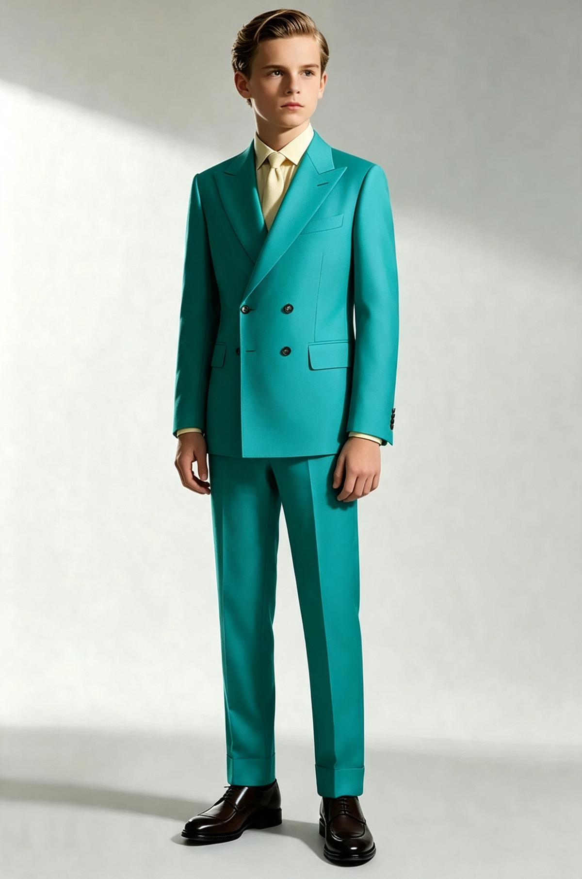 Teal?Blue Serge?Blend Boys 2?Piece Double?Breasted Formal Suit