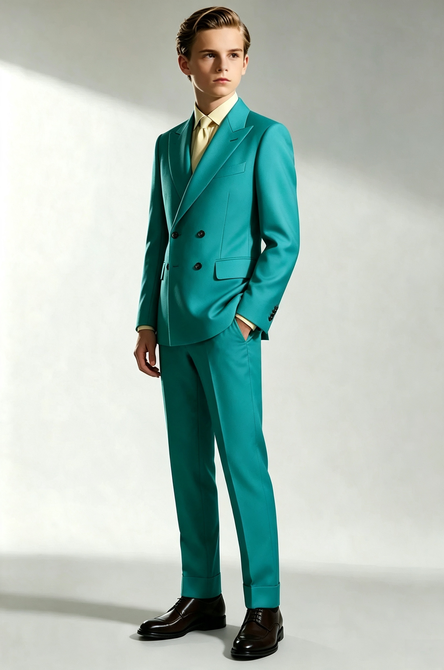 Teal?Blue Serge?Blend Boys 2?Piece Double?Breasted Formal Suit
