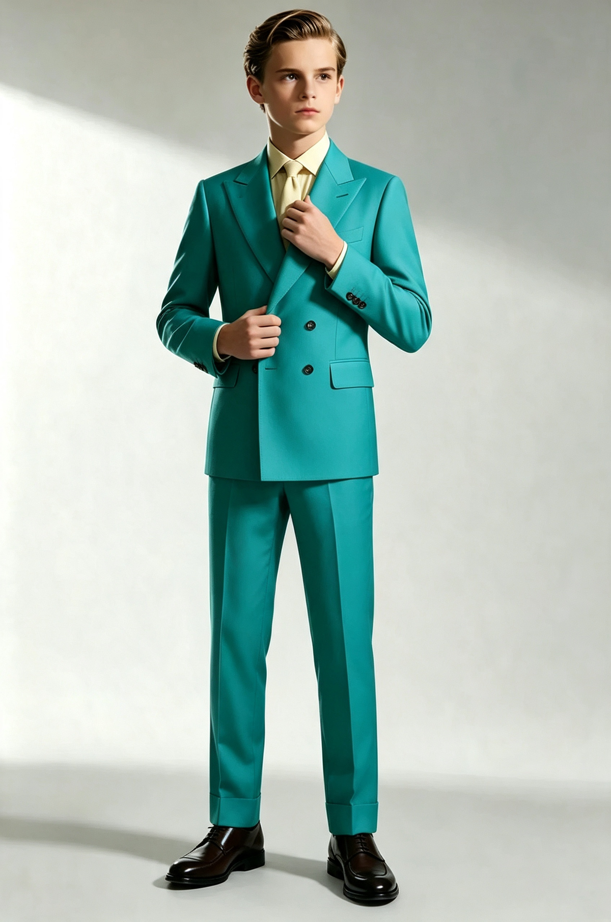 Teal?Blue Serge?Blend Boys 2?Piece Double?Breasted Formal Suit