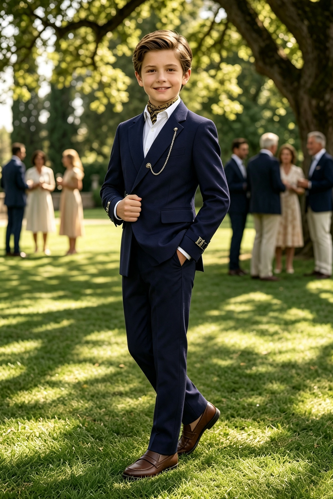 Navy Blue Serge-Blend 2-Piece Suit with Adjustable Waist Buckle
