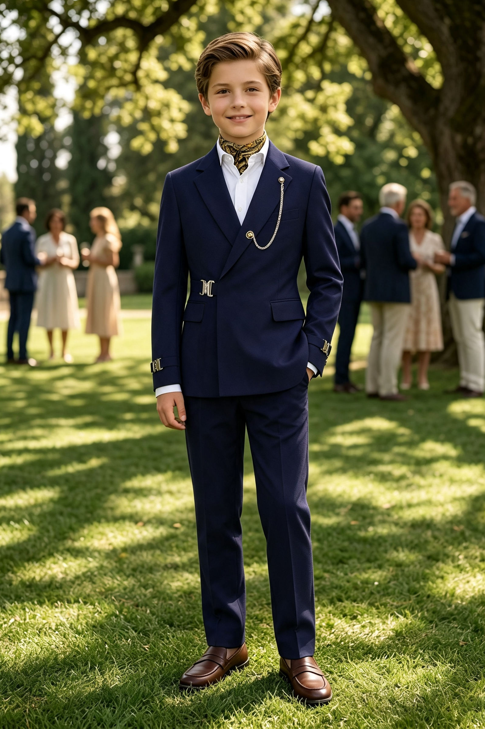 Navy Blue Serge-Blend 2-Piece Suit with Adjustable Waist Buckle
