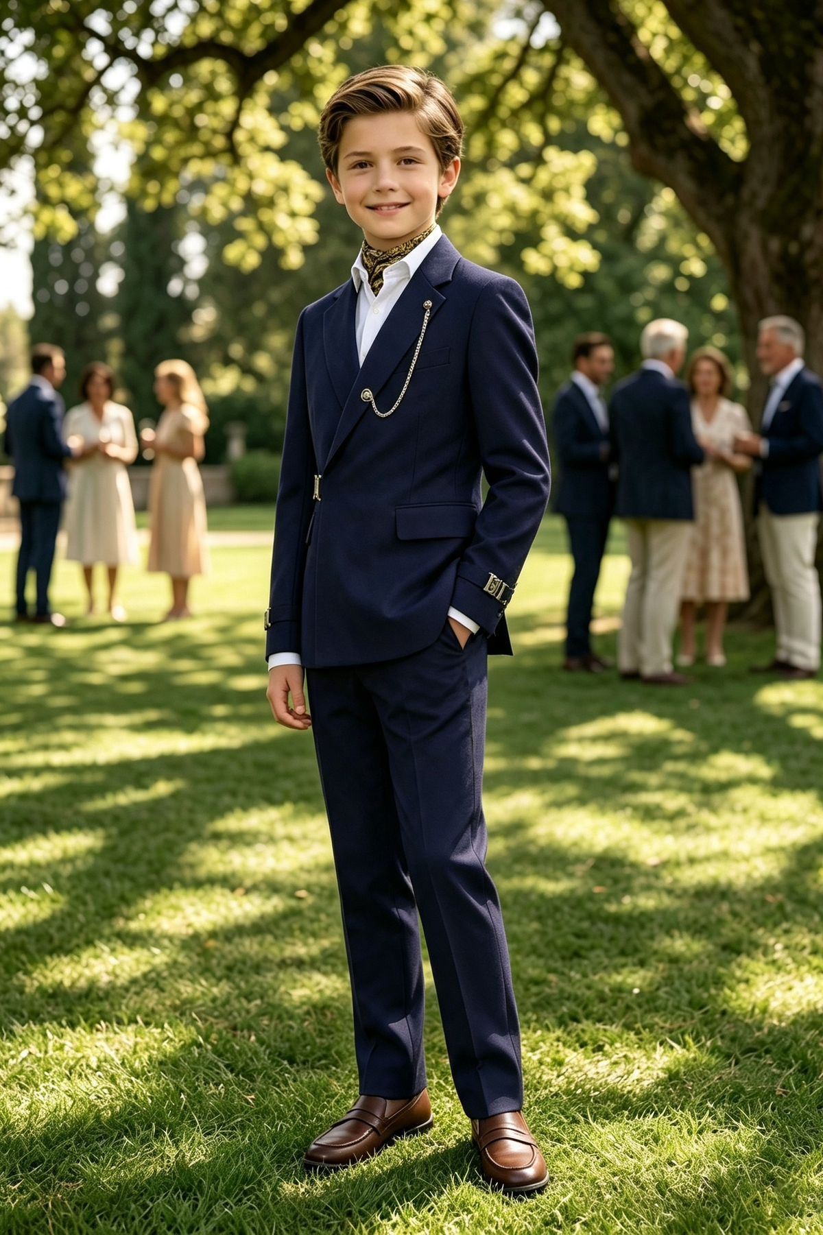 Navy Blue Serge-Blend 2-Piece Suit with Adjustable Waist Buckle