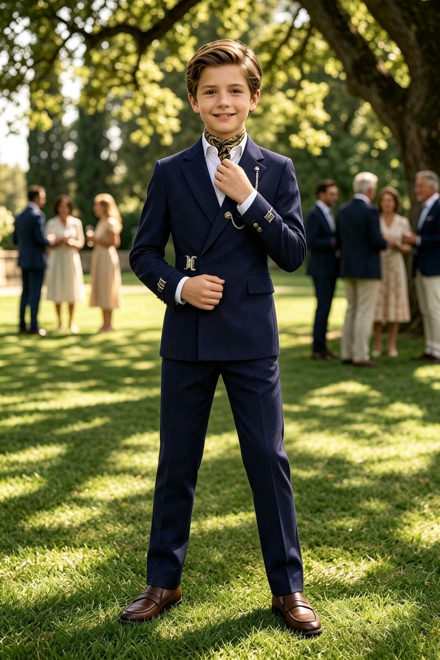Navy Blue Serge-Blend 2-Piece Suit with Adjustable Waist Buckle