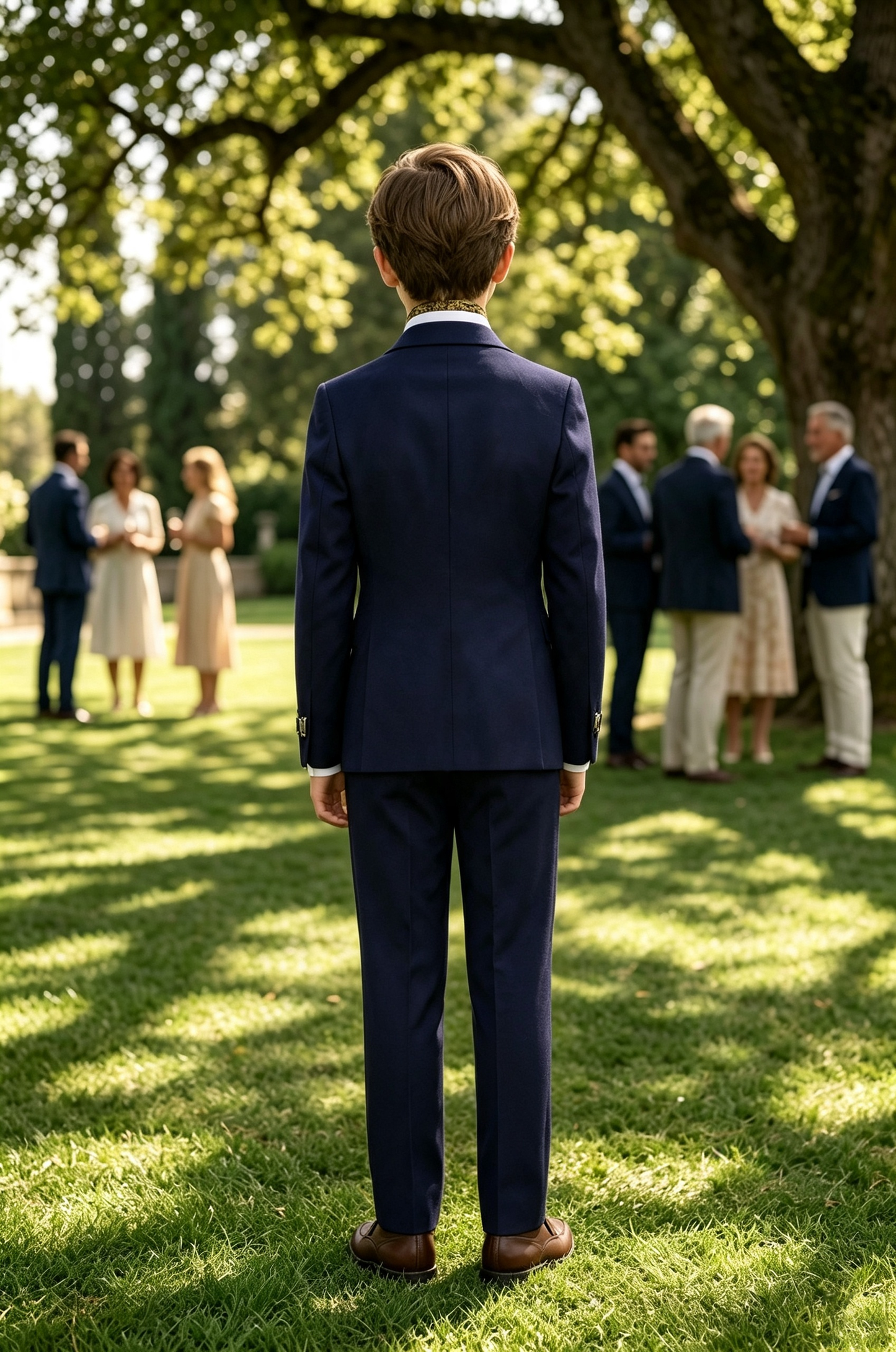 Navy Blue Serge-Blend 2-Piece Suit with Adjustable Waist Buckle