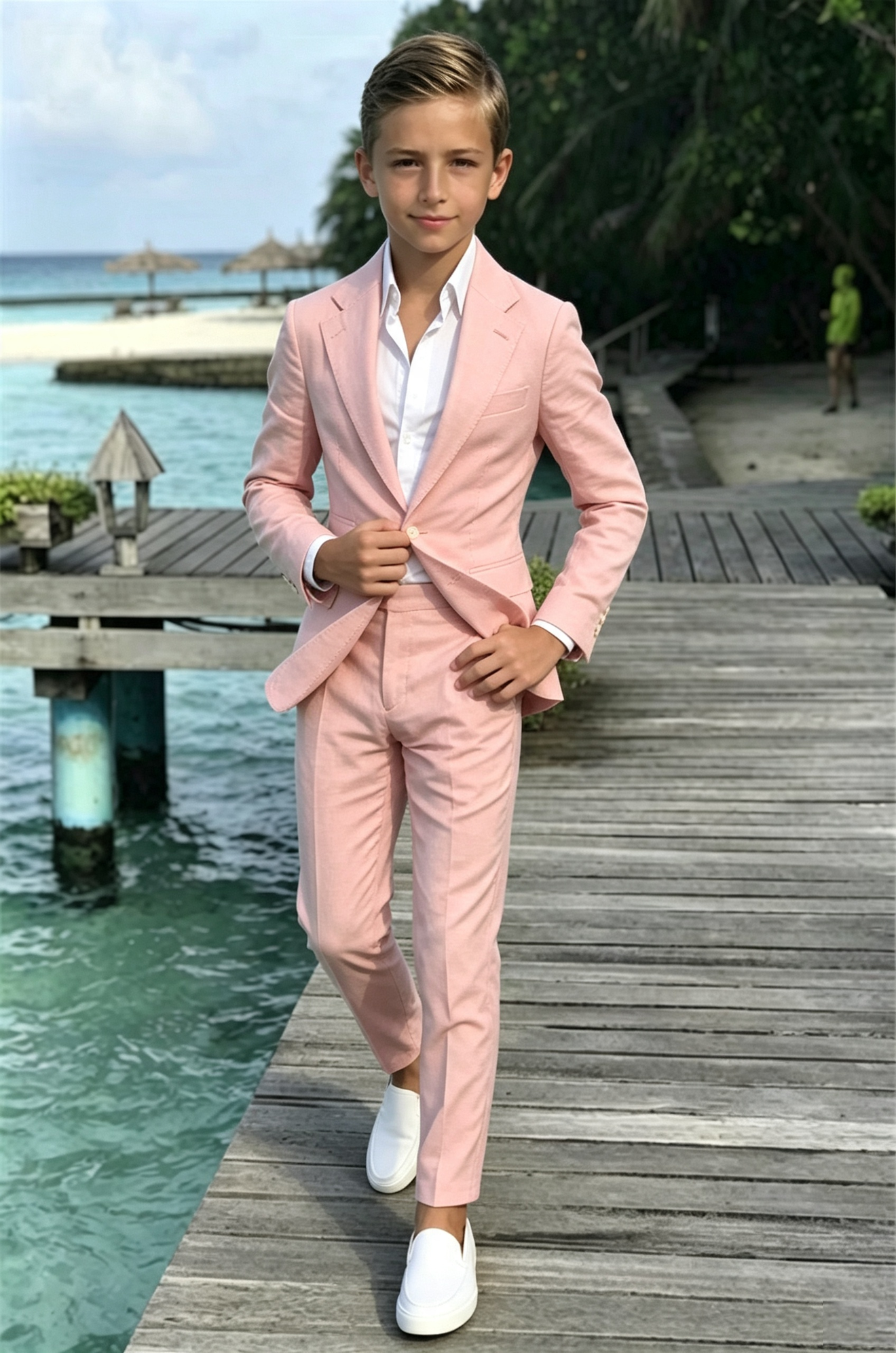 Warm Pink Cotton?Linen?Blend Boys Single?Breasted 2?Piece Suit