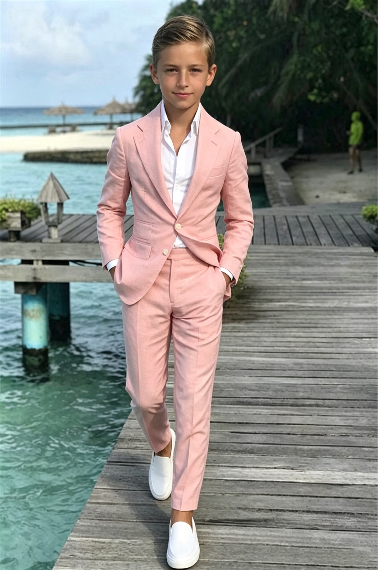 Warm Pink Cotton?Linen?Blend Boys Single?Breasted 2?Piece Suit