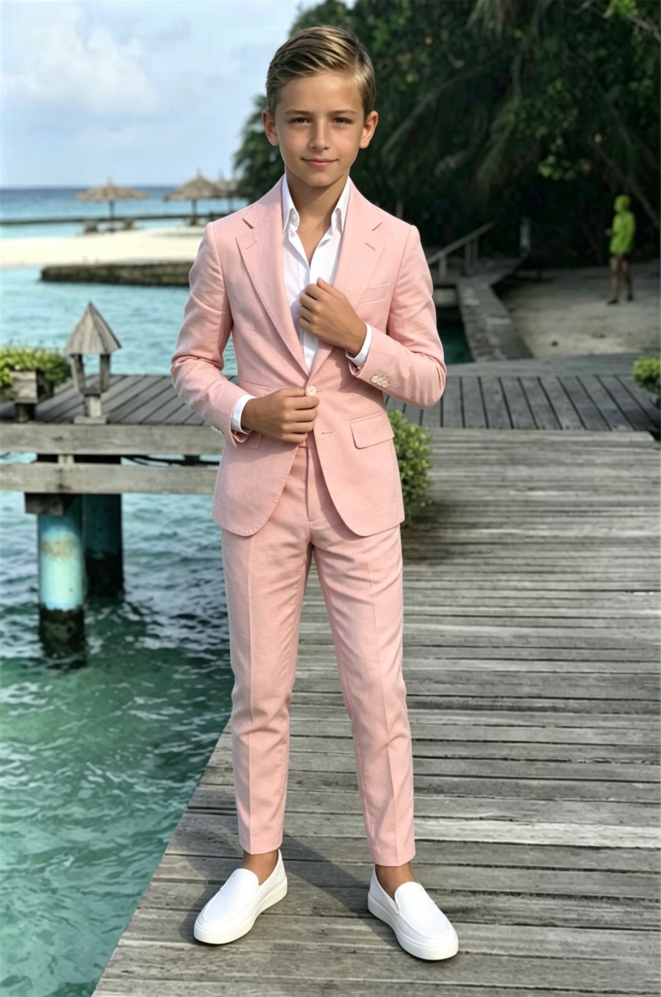 Warm Pink Cotton?Linen?Blend Boys Single?Breasted 2?Piece Suit