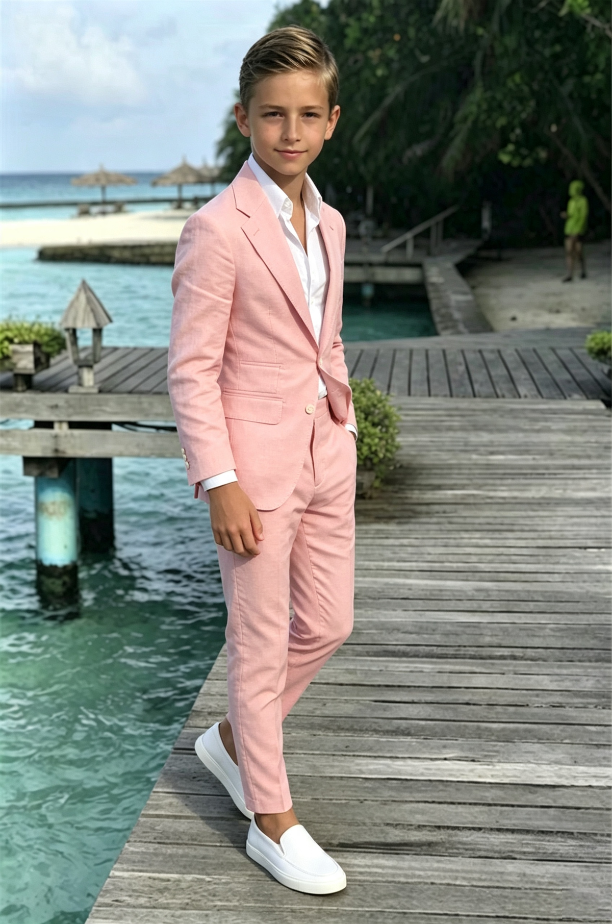 Warm Pink Cotton?Linen?Blend Boys Single?Breasted 2?Piece Suit
