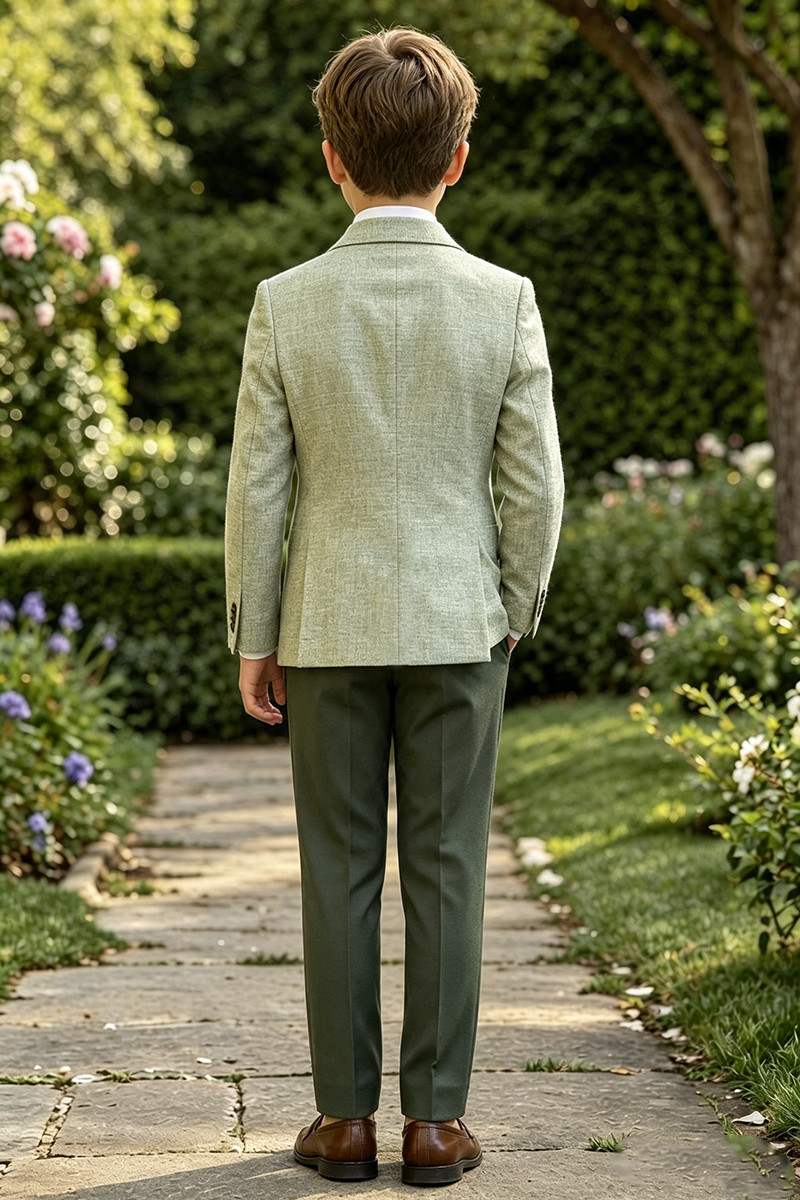 Boys Sage Green Linen?Blend 2-Piece Suit for Wedding