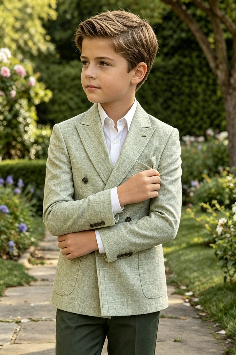 Boys Sage Green Linen?Blend 2-Piece Suit for Wedding