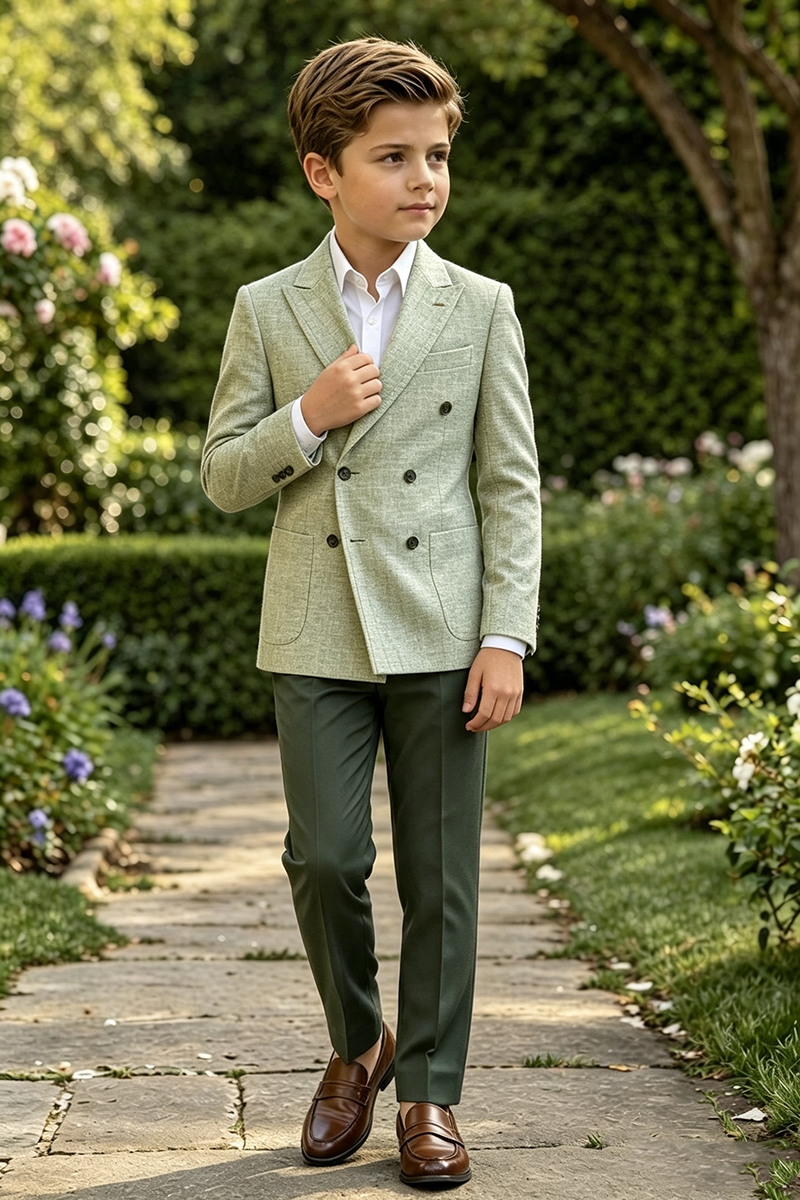 Boys Sage Green Linen?Blend 2-Piece Suit for Wedding