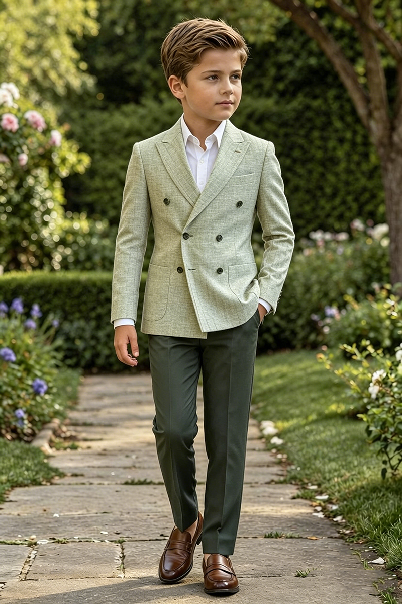 Boys Sage Green Linen?Blend 2-Piece Suit for Wedding