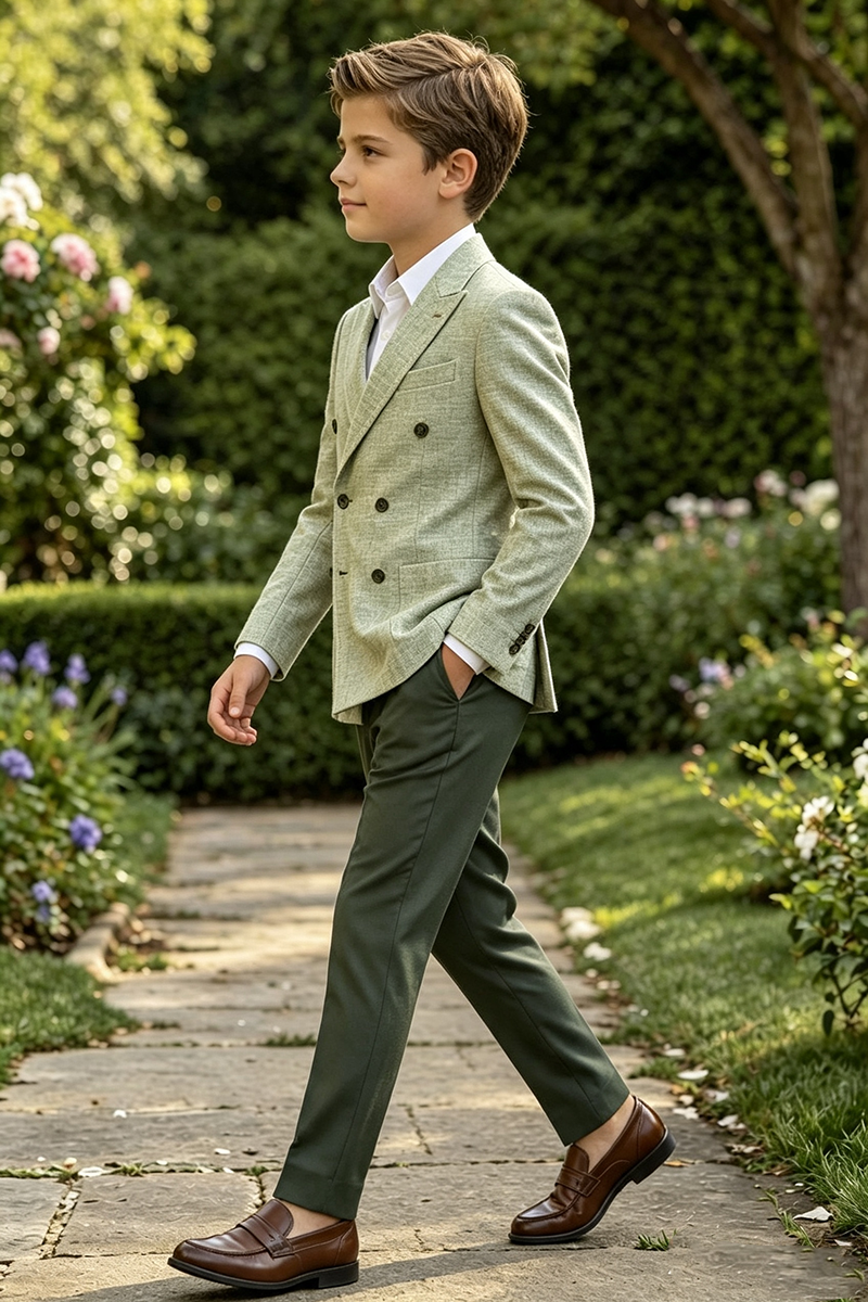 Boys Sage Green Linen?Blend 2-Piece Suit for Wedding