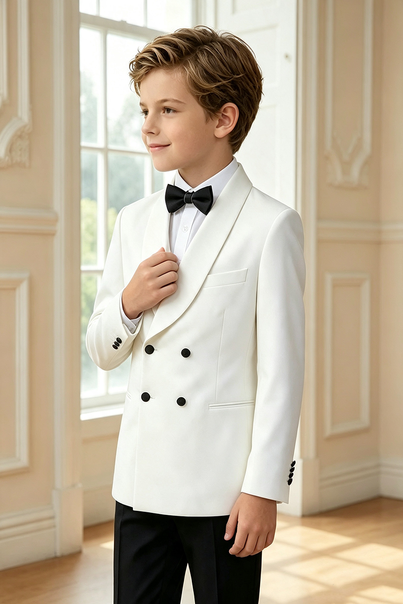 Boys White Shawl Lapel Tuxedo 2-Piece Suit for Wedding
