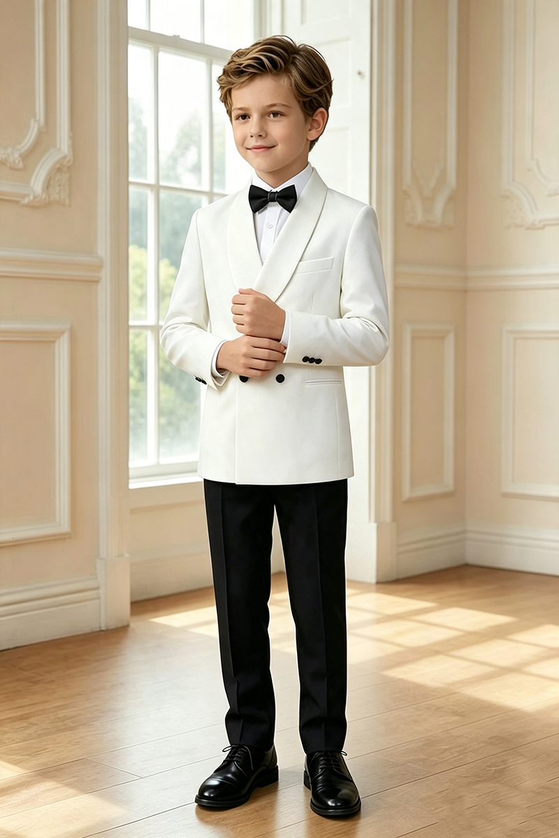 Boys White Shawl Lapel Tuxedo 2-Piece Suit for Wedding