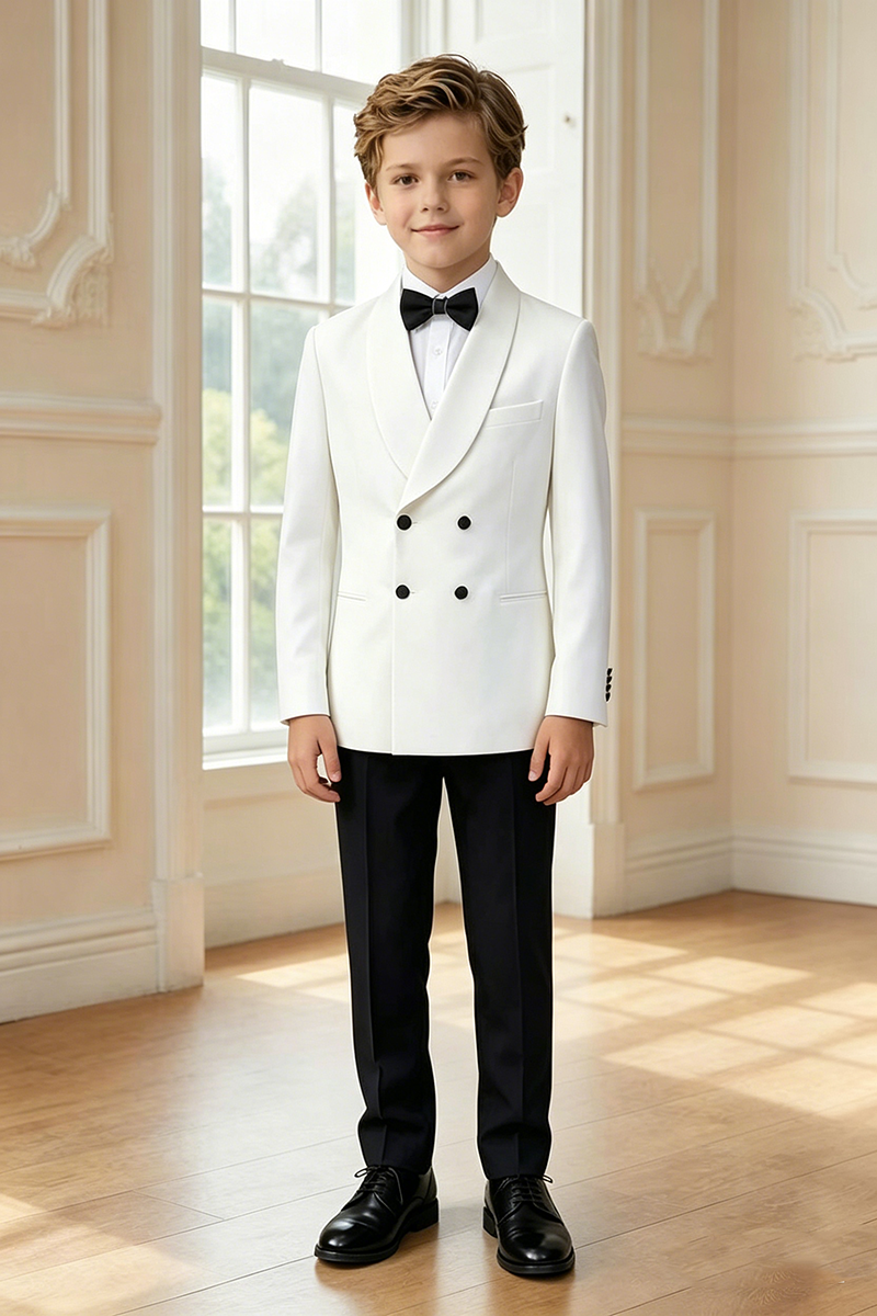 Boys White Shawl Lapel Tuxedo 2-Piece Suit for Wedding