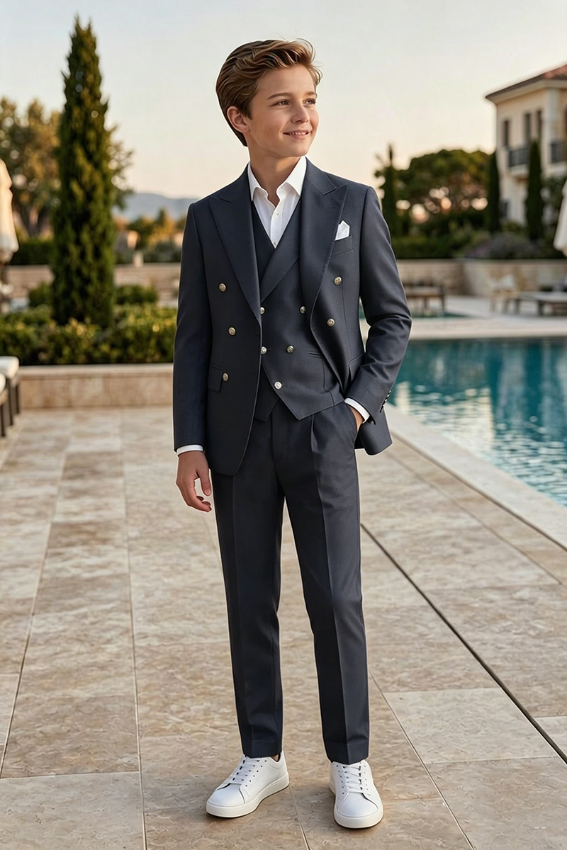 Boys Black Blend 3-Piece Suit for Wedding