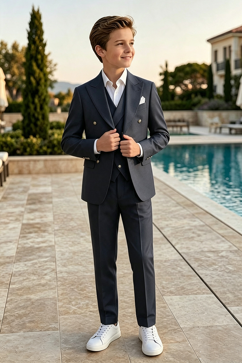 Boys Black Blend 3-Piece Suit for Wedding